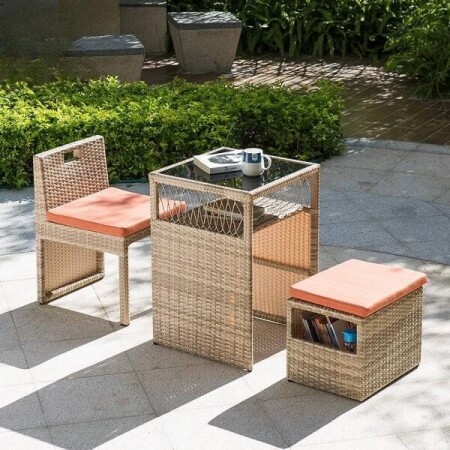 베란다 커피 티 테이블 세트 라탄 의자 발코니 야외 정원