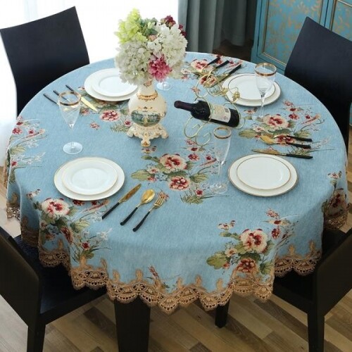 럭셔리 원형 테이블보 원탁매트 타원형 식탁보 방수 꽃무늬 엔틱 패브릭
