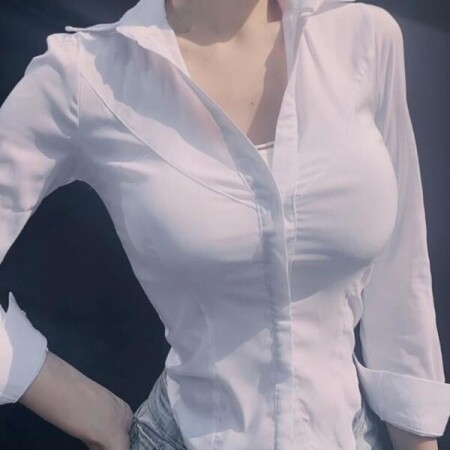 보세 흰색 화이트 스판 신축성 타이트 슬림 섹시 브이넥 셔츠 카라 남방