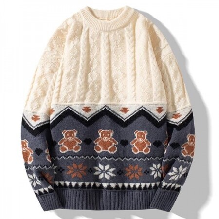 남자 니트 스웨터 라운드 가을 겨울 따뜻한 곰무늬