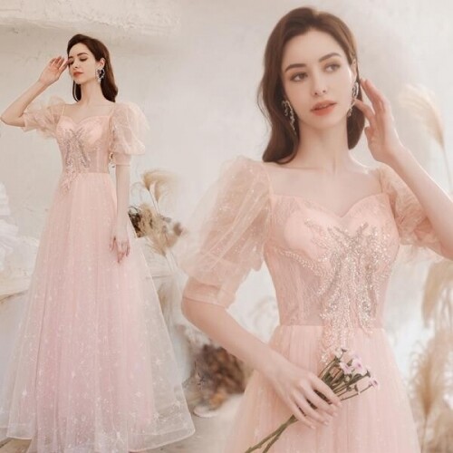 웨딩 이벤트 드레스 핑크 레이스 신부 연회 무대의상 코스프레